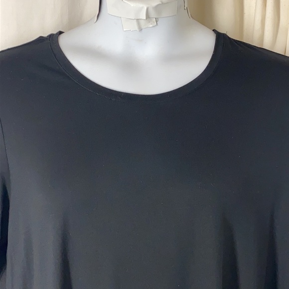 LOGO 1x Lori Goldstein 230 BLACK Knit Top Pleated Chiffon Panels Tunic Boho - Picture 3 of 7